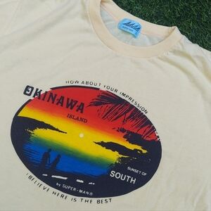 Vintage Single Stitch Okinawa Japan Souvenir T-Shirt Size Large Yellow Aesthetic